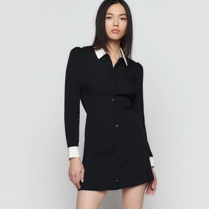 Reformation Scheana Black Long Sleeve Mini White Collar Dress